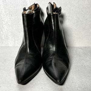 Manolo Blahnik leather booties with ankle straps & buckles